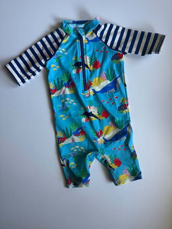 Baby Boden Other - Baby Boden Blue Sea Life Print Zip-Up Swimsuit 6-9M